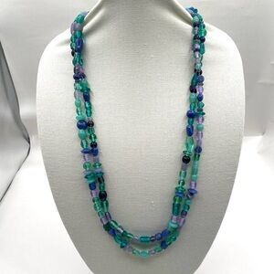 Vintage Teal, Blue and Purple Glass Bead Necklace